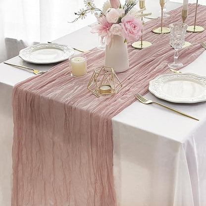 FEXIA 6 Pack Table Runner Dusty Pink Cheesecloth 35x120 Inches Boho Gauze Spring Easter Table Runner for Wedding Decor Reception Bridal Shower Centerpiece Engagement