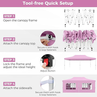 Tangkula 10x20 Ft Pop Up Canopy, UPF 50+ Portable Outdoor Canopy Tent with with 6 Removable Sidewalls, 6 Sandbags, 2 Zippered Door, Windows, Carrying Bag for Party, Wedding, Backyard