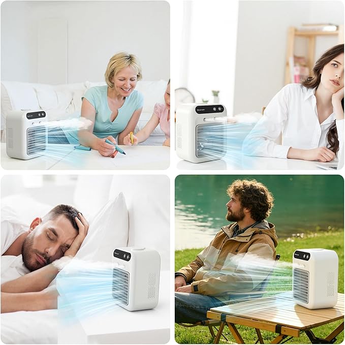 Portable Air Conditioner, Personal Cooling Fan with Humidifier, 2 Spray Modes, 2 Speeds, 4000mAh Rechargeable Battery, Quiet USB-C Small Air Conditioner for Home Office Bedroom Camping