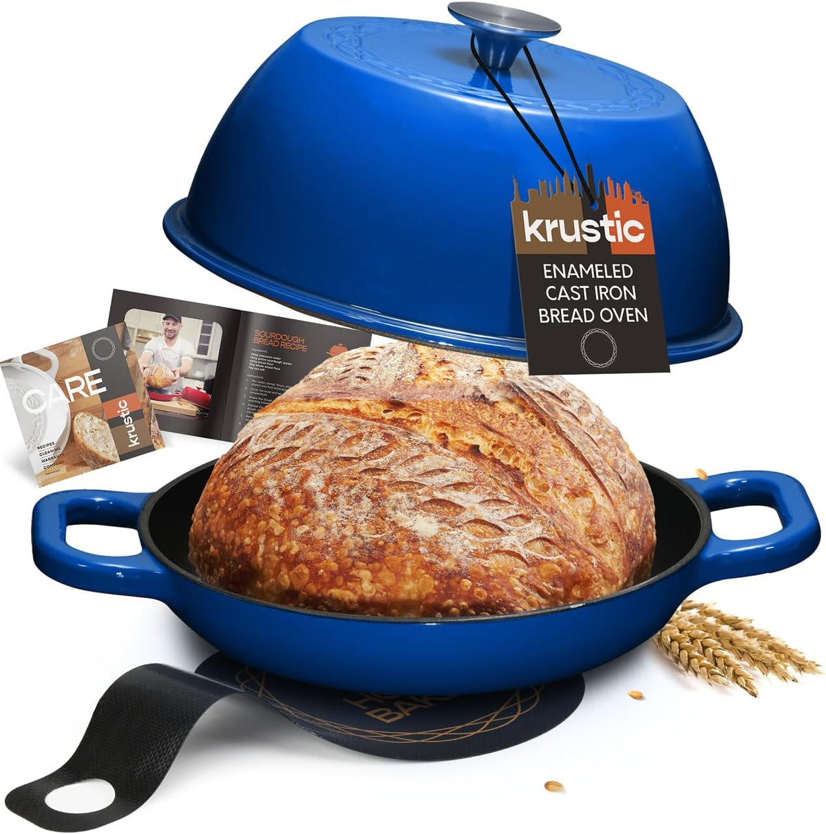 Enameled Cast Iron Dutch Oven for Sourdough Bread Baking | 6 Quart Pot with Lid | 10 Inch Ceramic Enamel Thick Coated Cookware Set with Non Stick Silicone Baking Mat for Cooking
