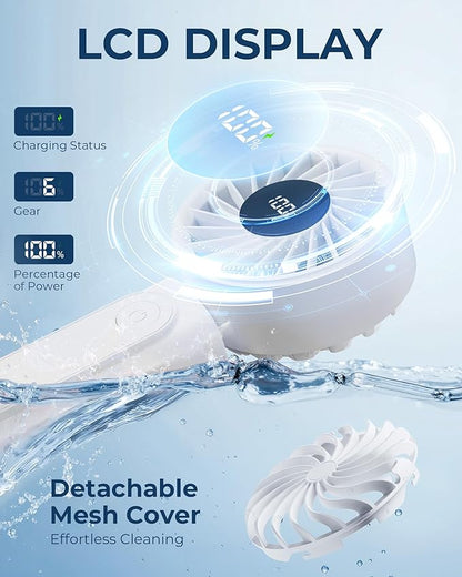 Peiyuu Handheld Portable Fan, 4000mAh USB Rechargeable Personal Fan, 180° Foldable Mini Desk Fan with 6 Wind Speed, LCD Digital Display, Lanyard as Neck Fan, Ultra Quiet