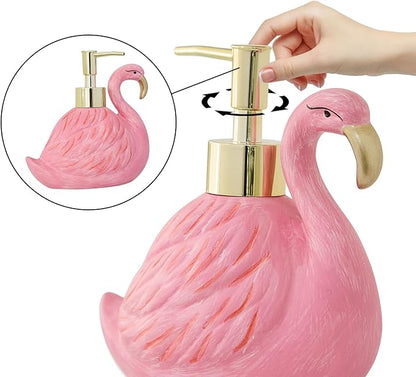 Cute Flamingo Lotion Dispenser - Refillable Hand Liquid Soap Dispenser with Pump for Bathroom Decor, Dish Soap Bottle for Kitchen Countertop 360ml/12.2oz, Birthday Thanksgiving
