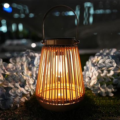Solar Lights Outdoor Waterproof Garden Decor Lantern Hanging Lamp with Handle,Unique Ideas Rattan LED Lanterns for Decorations Patio Lawn Tabletop Pathway 4 Pack