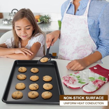 Baking Sheet Pan Set of 3, Commercial Cookie Sheets for Baking, Nonstick Half/Quarter/Jelly Roll Pans Replacement Toaster Oven Tray