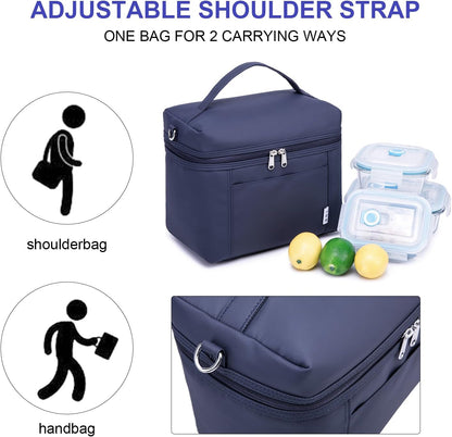 NOL Natural Organic Lifestyle Insulated Lunch Bags for Women Cooler Bag Lightweight Nylon Waterproof Lunch Box For Work (Navy blue, Medium(normal))