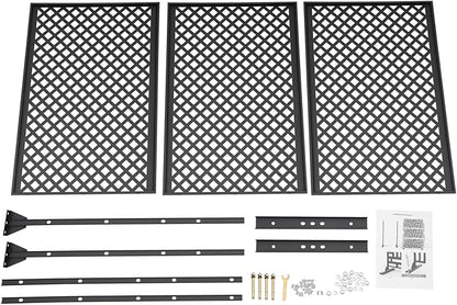 75" H×35" W Decorative Outdoor Privacy Screen with Stand, Outdoor Decor Privacy Fence Screen Metal Fence Panels, Free Standing Metal Divider for Patio Lawn Deck (Black-Small Square)