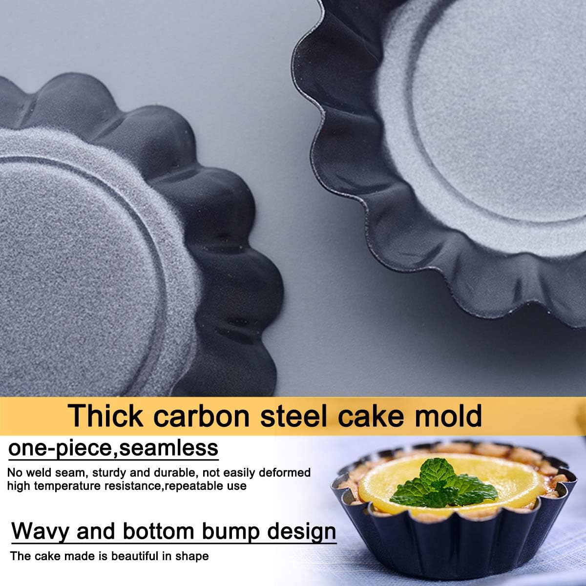 12 Packs Egg Tart Mold, Upgrade Bigger Size 3 x 0.9inch, Cupcake Cake Muffin Mold Tin Pan Baking Tool, Carbon Steel