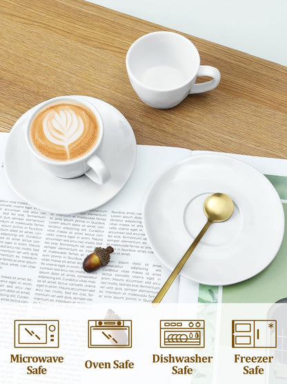 Yedio 4 oz Espresso Cups with Saucers and Metal Stand, Spoons, Porcelain Stackable Coffee Cups, Demitasse Cups, Perfect for Single or Double Espresso