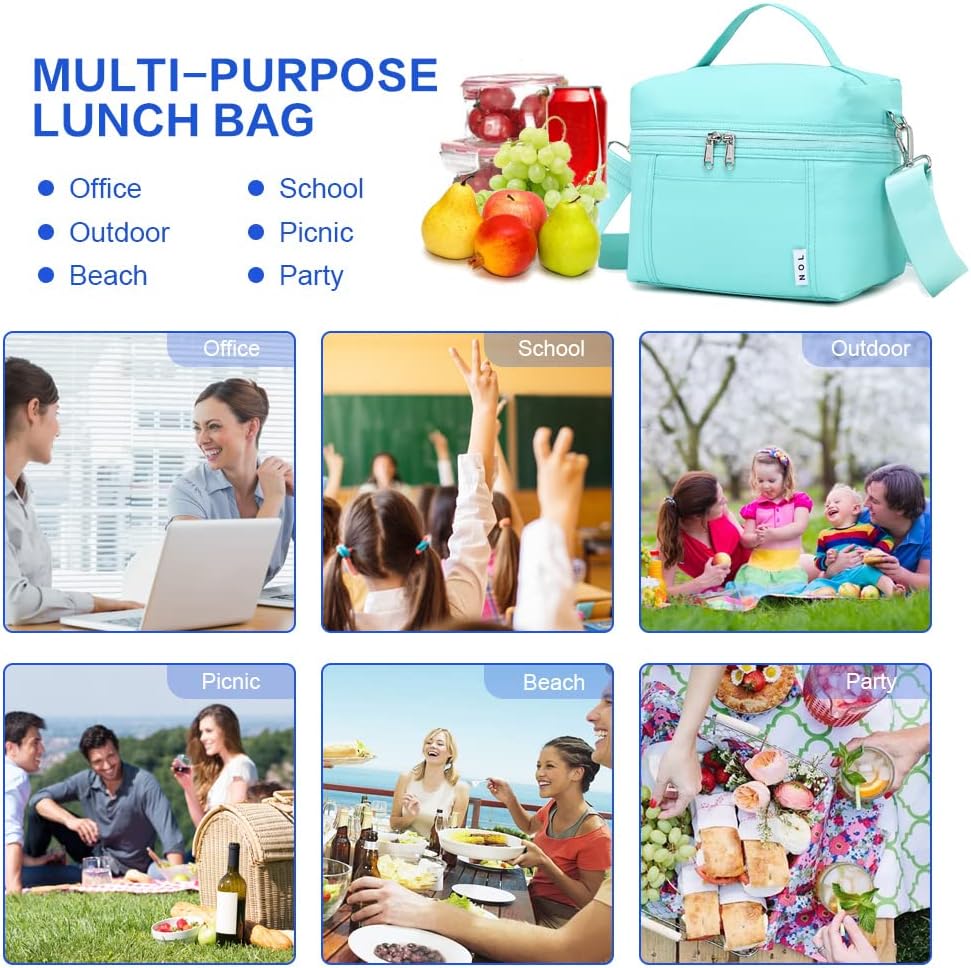 NOL Natural Organic Lifestyle Insulated Lunch Bags for Women Cooler Bag Lightweight Nylon Waterproof Lunch Box For Work（Small, Cyan