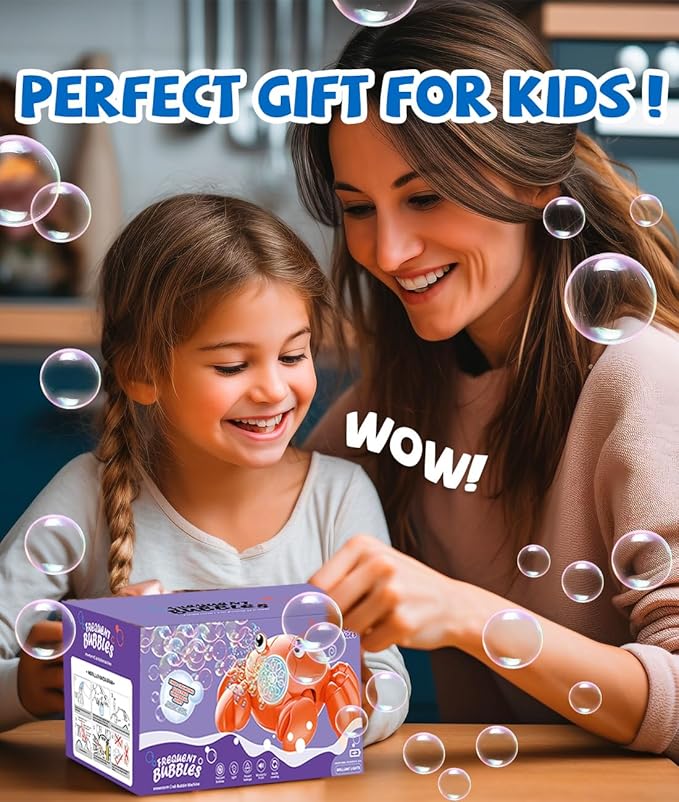 Bubble Machine - 360° Crawling Crab, Auto Obstacle Avoidance, USB-C Rechargeable, LED & Music - Tummy Time Toys for Infant, Toddlers, Kids, Boys, Girls - Gifts for Easter, Outdoor, Birthday, Parties