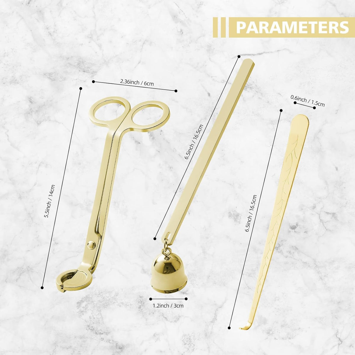 PATOISE 3 in 1 Candle Accessory Set, Candle Wick Trimmer Cutter Mini, Candle Snuffer, Candle Wick Dipper in Gift Package for Candle Aromatherapy Lovers(3PCS Gold)
