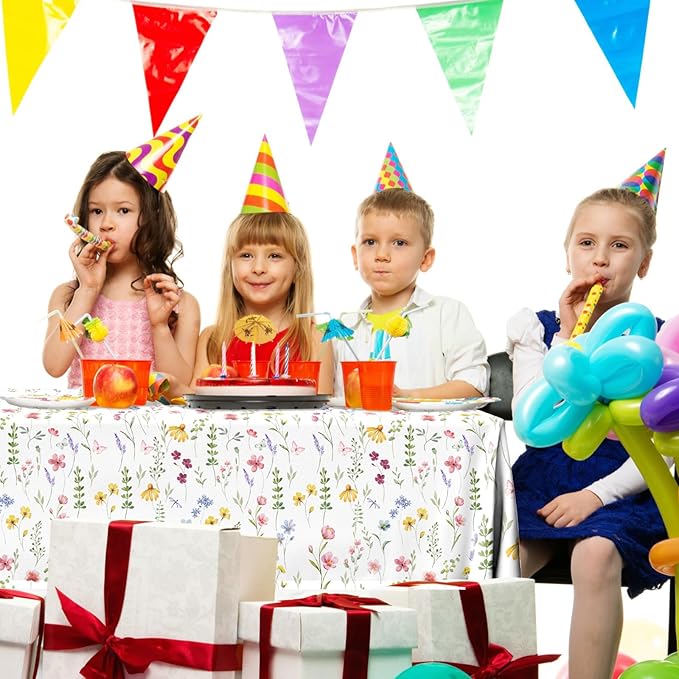 Juweked 3Pcs Colorful Wildflower Table Cloth Plastic Floral Table Cloth Flower Tablecloth Wildflower Party Decorations Butterfly Tablecloth Spring Tablecloths for Party Birthday Baby Shower Wedding