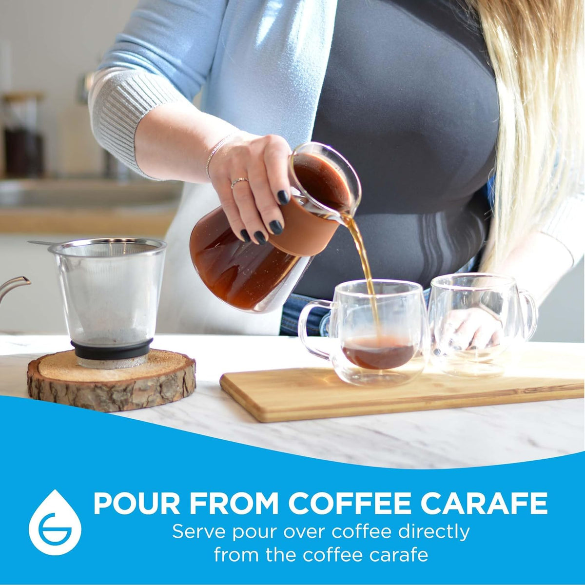 Grosche Amsterdam Glass Pour Over Coffee Maker - Single Cup Manual Dripper Brewer w/Removable Glass Top & Permanent Stainless Steel Filter