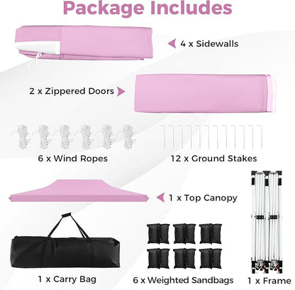 Tangkula 10x20 Ft Pop Up Canopy, UPF 50+ Portable Outdoor Canopy Tent with with 6 Removable Sidewalls, 6 Sandbags, 2 Zippered Door, Windows, Carrying Bag for Party, Wedding, Backyard