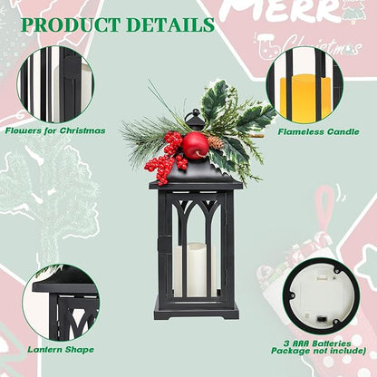 Christmas Decorative for Home, 15.7" Outdoor Large Lanterns Waterproof Christmas Decor Lanterns Decorative Hanging Lantern for Fireplace Table Centerpieces, Porch, Patio Black