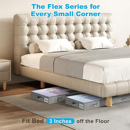 3 Inch Low Profile Under Bed Storage Drawer 4 Pack, Lightweight Underbed Clothes Storage Container Bins With NO STURCTURE, Shallow Storage Bag for Dorm & Home, With Clear Lids & Water-Resistant Fabric