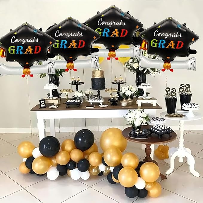 4Pcs Graduation Cap Balloons Congrats Grad Hat Balloons Graduation Balloons for Class of 2026 Party Decorations