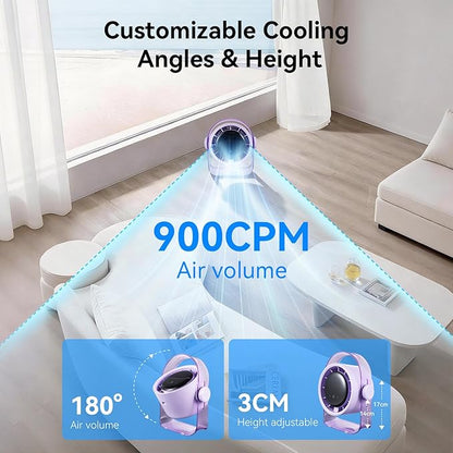 VAVOFO Desk Fan, Small Quiet LED Display Portable USB Fan, 180°Tilt, 100 Speeds, 5 Modes, Rechargeable 3600mAh Battery Operated Table Fans For Office, Bedroom, Outdoor（Purple）