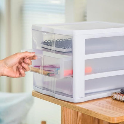 Sterilite ClearView Compact Stacking 3 Drawer Storage Organizer System for Crafting Supplies, Home Office, or Dorm Room, (16 Pack)