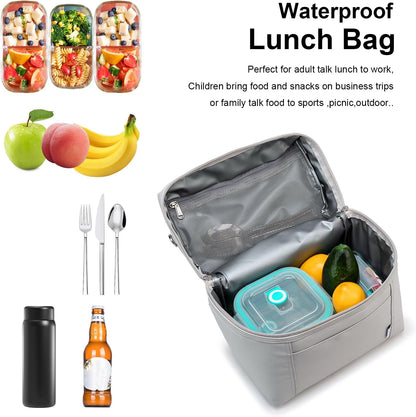 NOL Natural Organic Lifestyle Insulated Lunch Bags for Women Cooler Bag Lightweight Nylon Waterproof Lunch Box For Work (Small，Gray White)
