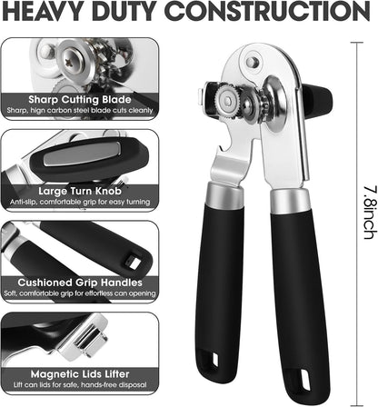 Manual Can Opener, Uhiyee Handheld Can Opener Heavy Duty with High Carbon Sharp Blade, Ease Can Open for Seniors with Comfort Grip Handles