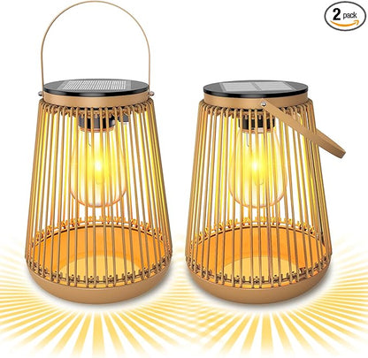 Solar Lanterns Outdoor Waterproof, KagoLing Outdoor Solar Lanterns Gifts for Women Mom Grandma, Woven Garden Decor, Rattan Lantern Decoration for Yard, Patio, Porch, Balcony, Backyard, 2 Pack