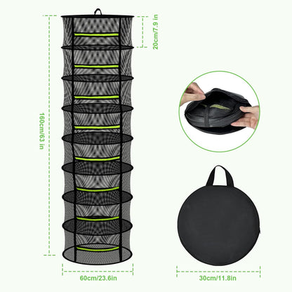 Herb Drying Rack - Mesh Drying Rack - Herb Drying Rack Hanging with Green Zipper & Garden Pruning Shears for Drying Herb - Hanging Drying Rack - Plant Drying Rack (8 Layers)