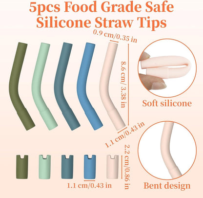 5PCS Silicone Straw Tips for 8-10mm Reusable Straws for 30-40 oz Tumblers | Soft Rubber Straw Covers &amp; Toppers - Flexible Mouthpiece Sleeves for Metal &amp; Glass Straw Silicone Extender Tipings