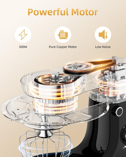 Facelle Tilt-Head Stand Mixer, 5QT+6QT Stainless Steel Two Bowls, 10 Speeds Kitchen Electric Food Mixer with Egg Whisk, Dough Hook, Beater, Dishwasher-Safe Attachment, Ideal Gift for Mom