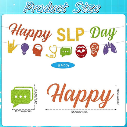 National SLP Day Decorations - 2PCS Gittler Happy SLP Day Speech Language Pathologist Awareness Banners Decor, Colorful Speech Therapy Month Party Supplies (No-DIY)