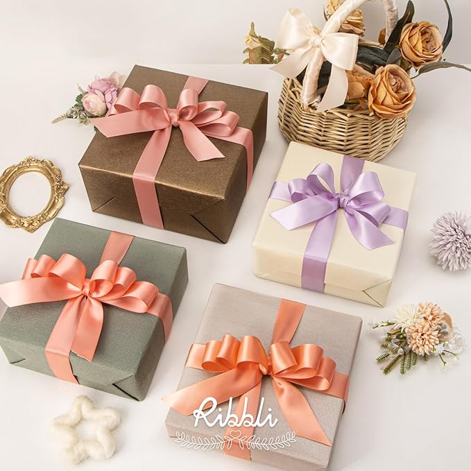 Ribbli Rose Gold Double Faced Satin Ribbon,1” x Continuous 25 Yards,Use for Craft Bows Bouquet, Gift Wrapping, Wedding Decoration, Floral Arrangement
