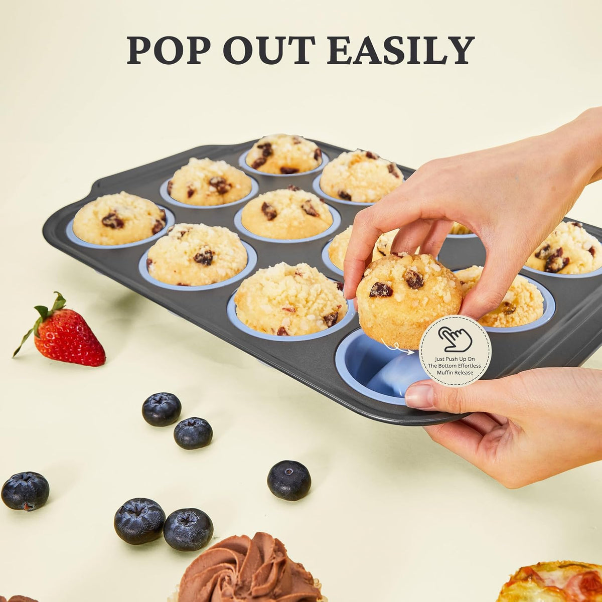 Silicone Muffin Pans for Baking with Metal Frame, Egg Bite Molds, Cupcake Pans 12 Regular Size