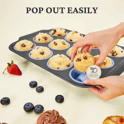 Silicone Muffin Pans for Baking with Metal Frame, Egg Bite Molds, Cupcake Pans 12 Regular Size