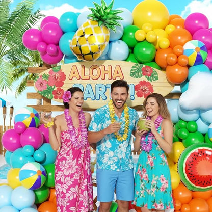 Tropical Hawaiian Balloon Garland Arch Kit 160Pcs, Summer Beach Pool Balloons Arch Kit with Beach Ball Pineapple for Birthday Hawaiian Luau Pool Beach Party Baby Shower Coconut Party Decor