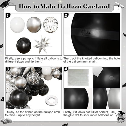 Black Silver Balloon Arch Kit Graduation Decorations 2026, 130Pcs Black and Gold Balloons and Foil Star Balloon with Confetti Ribbons Grad Party Decorations for College High School Class of 2026