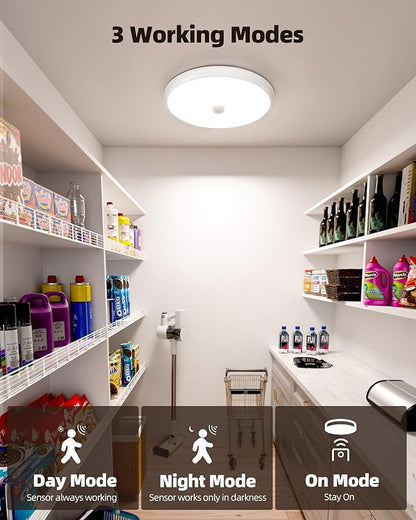 EZVALO Motion Sensor Light Indoor, 10000mAh, 7.1inch, 400LM, Remote Control, Dimmable, LED, Flush Mount, Wireless, Rechargeable, Battery Operated, Cordless, Ceiling Light, Closet Light, No Wiring