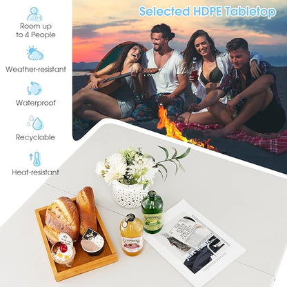 Goplus 34" Square Folding Card Table, Portable Plastic Utility Folding Tables with Collapsible Legs & Carrying Handle, Indoor Outdoor for Picnic, Party, Dining, Camping, BBQ, White