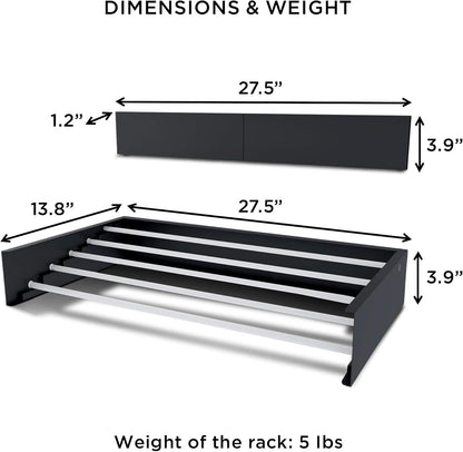 Step Up Laundry Drying Rack (27.5-INCH Industrial Gray), Wall Mounted, Retractable Clothes Drying Rack, 40lbs Load Capacity, 11.6 Linear Ft, with Wall Template and Long Screwdriver Bit