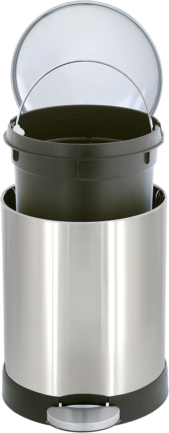 GLAD Small Trash Can, 1.2 Gallon | Round Stainless Steel Garbage Bin with Soft Close Lid & Step Foot Pedal | Metal Waste Basket with Removable Inner Bucket, Stainless