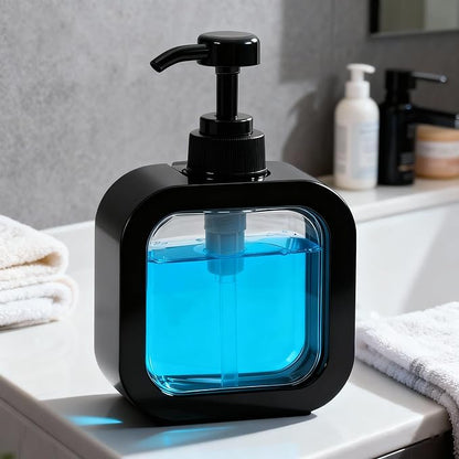 10oz Soap Dispenser, Plastic Hand Soap Dispenser for Bathroom & Kitchen, Waterproof Black Clear Soap Pump Bottle, BPA Free Leak Proof Refillable Lotion Dispenser