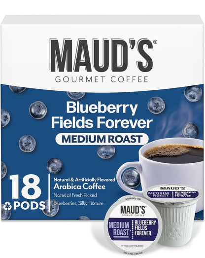 Maud's Blueberry Flavored Coffee Pods, 18 ct, Medium Roast Flavored Coffee in Recyclable Single Serve Pods – 100% Arabica Beans