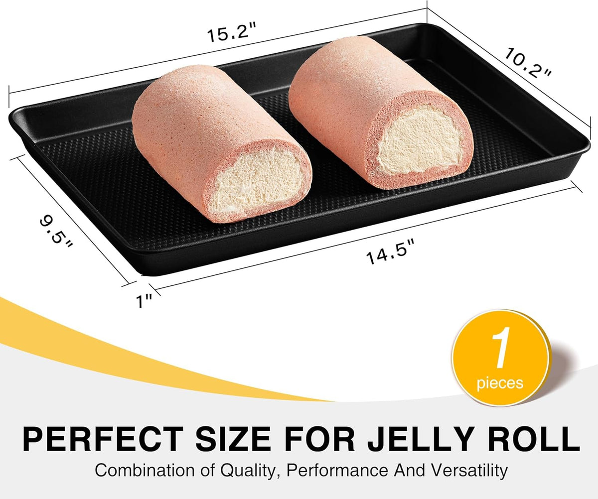 Hongbake Jelly Roll Pan 15x10, Cookie Sheets for Baking with Diamond Texture, Baking Sheets Non Stick, Non Toxic Oven Trays for Cooking