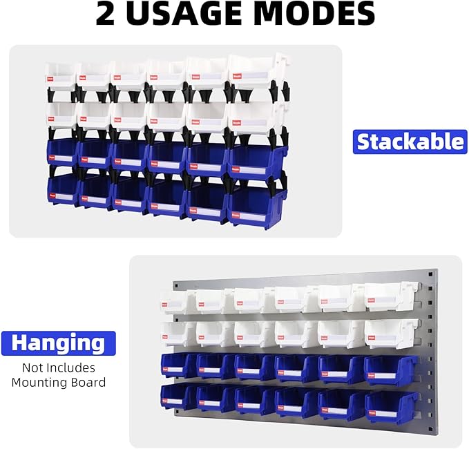 Plastic Storage Bins 24 Packs, Space-Saving Stackable Parts Bins for Garage,Tools, Small Parts Organization Bin-5x4x3 Inch (Blue & White)