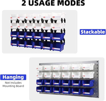 Plastic Storage Bins 24 Packs, Space-Saving Stackable Parts Bins for Garage,Tools, Small Parts Organization Bin-5x4x3 Inch (Blue & White)