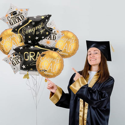 7Pcs Congrats Grad Balloons Set Graduation Hat Balloon Class of 2026 Graduation Party Decorations for College High School Grad Party 2026