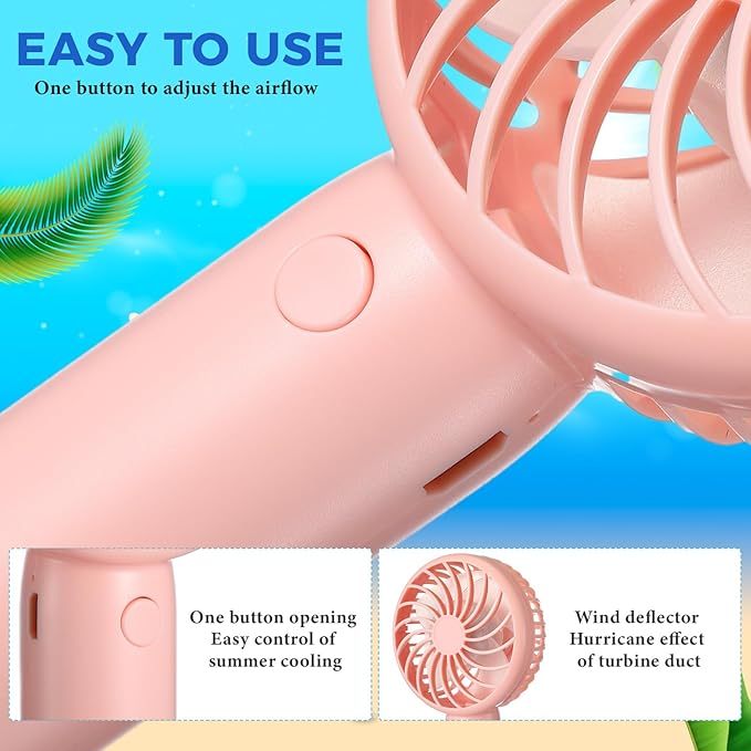 Tujoe 24 Pcs Mini Powerful Handheld Fan 3 Speed Personal Small Portable Rechargeable Fan with Base USB for Women Eyelash Makeup Office Travel Beach Indoor Outdoor (Pink,White)