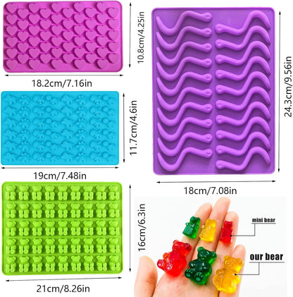 Gummy Candy Molds - Silicone Gummy Bear/Dinosaur/Hearts/Gummy Worm Mold for Kids with 2pcs Dropper,Non-stick and Bpa Free for Mini Candy Chocolate Gummies Baking