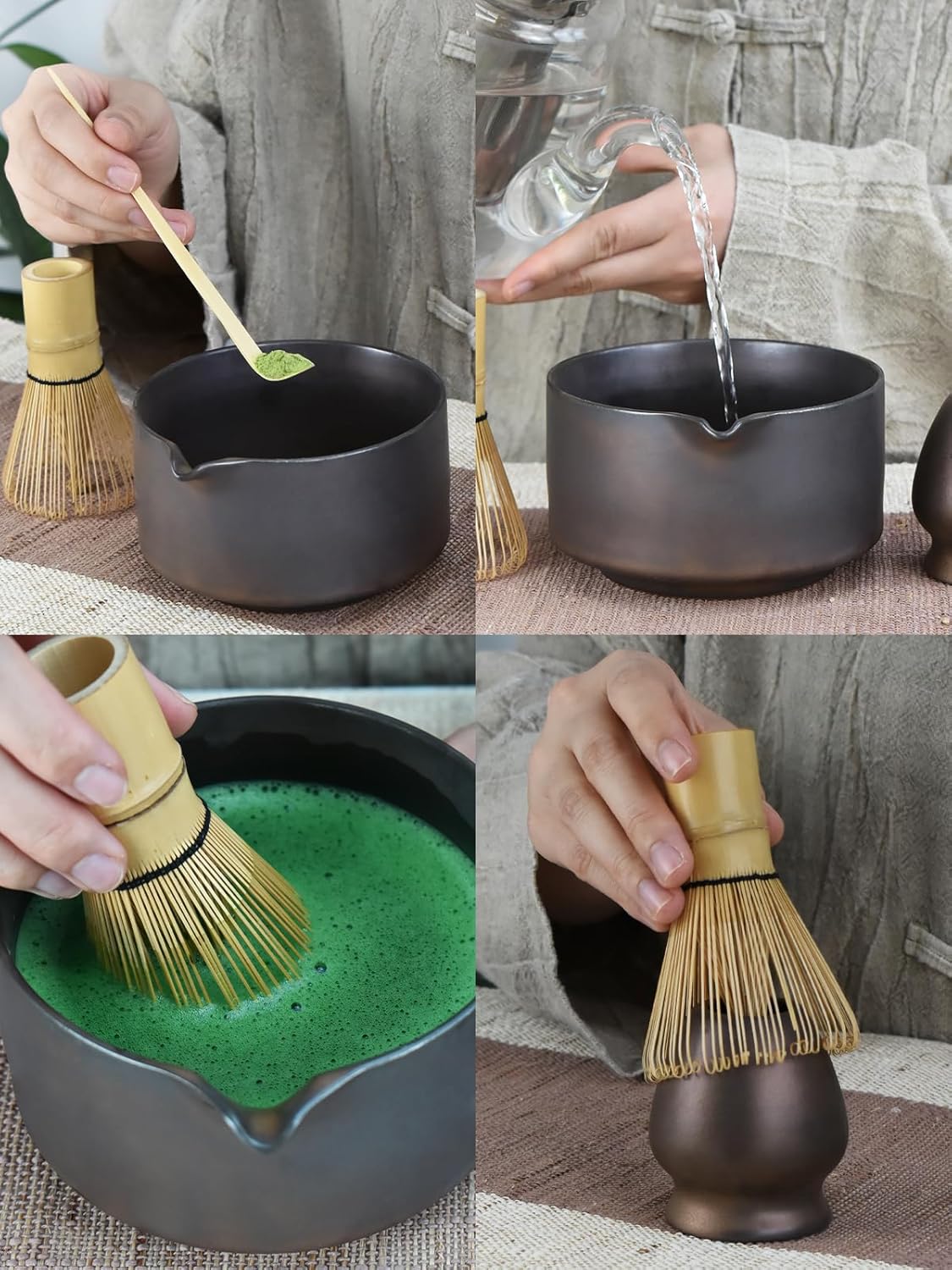 Artcome Matcha Bowl Set with Spout – Handmade Ceramic Chawan, Bamboo Whisk, Whisk Holder, Tea Scoop, and Matcha Manual – Traditional Japanese Tea Set for Matcha Lovers