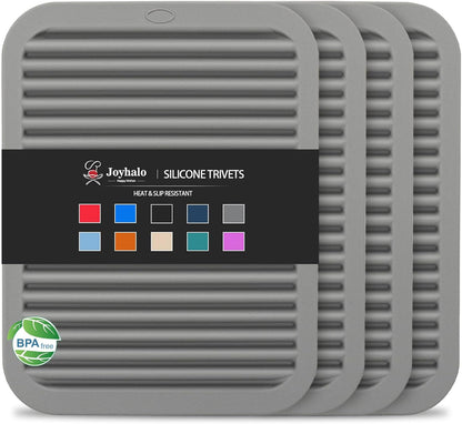 Joyhalo 4 Pack Silicone Trivets for Hot Pots and Pans,480℉ Heat Resistant Trivets for Hot Dishes,Hot Pads for Countertop,Kitchen Potholders,Grey