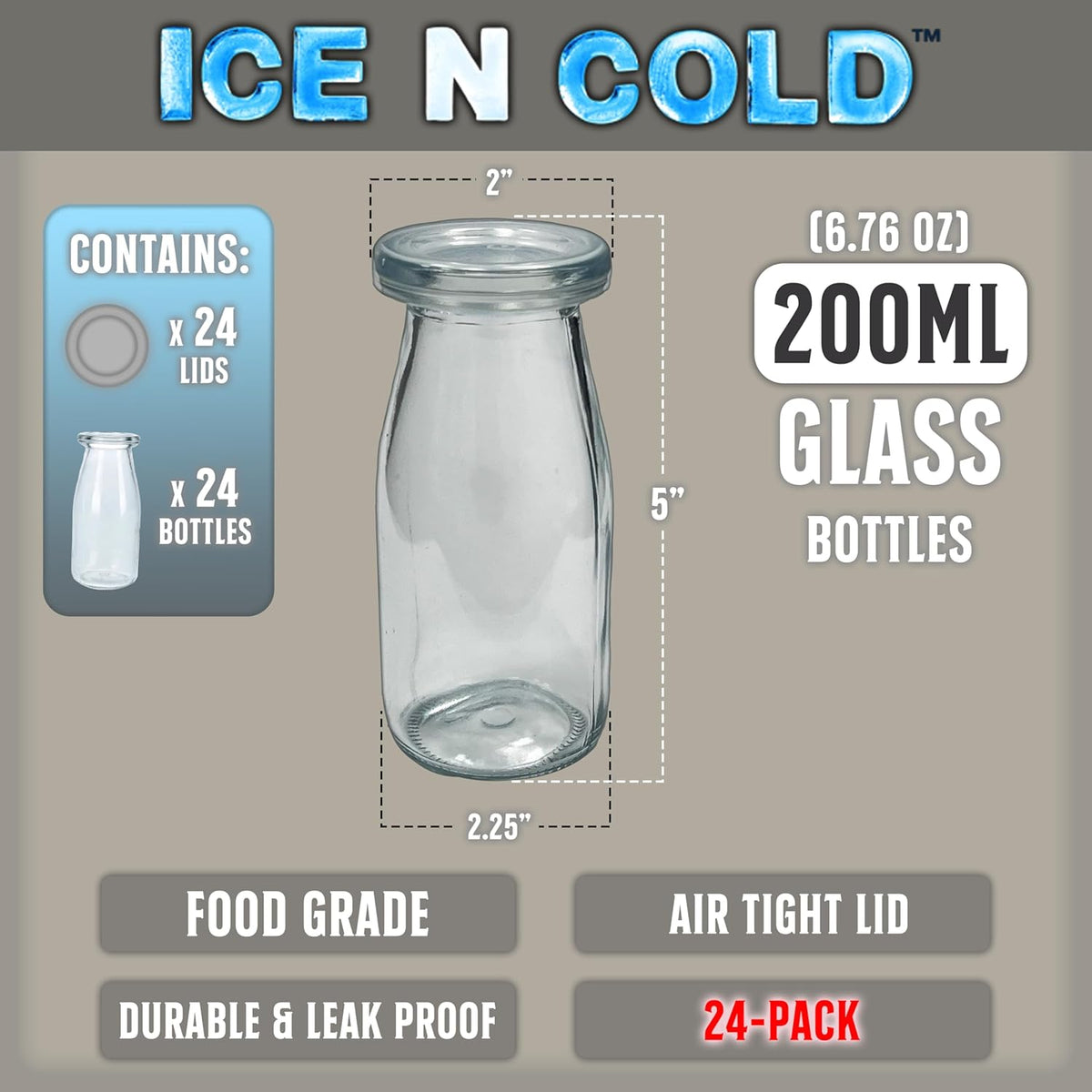 6.76 oz / 200ml Vintage Glass Bottle with Leakproof Clear Lid, Reusable & Eco-Friendly – Ideal for Milk, Juices, Smoothies, Infused Water